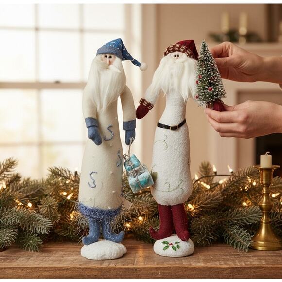Tall Slender Santa Figurines  Felted Shopping Packages Decorating Tree 17" tall - Picture 1 of 10